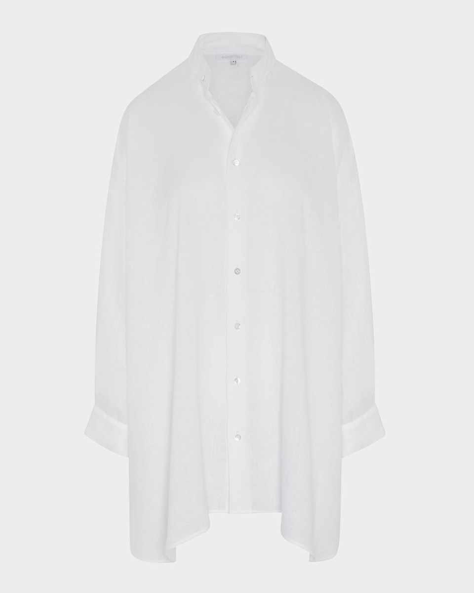 Wide A-Line Collarless Shirt with Slits (Long Plus)